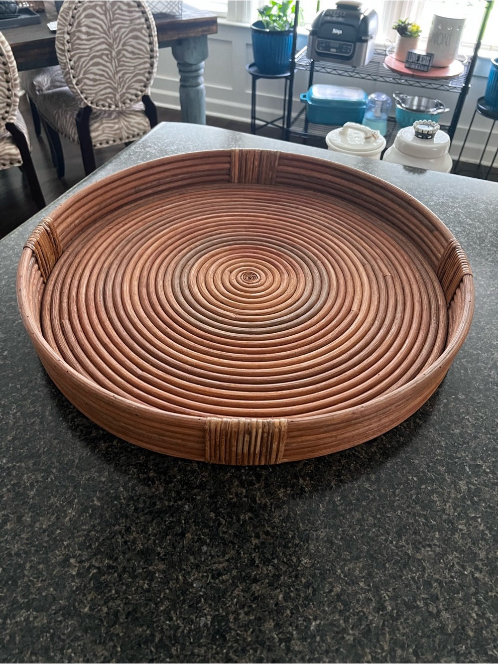 LARGE(24x24)Round Woven Rattan Serving Tray💗
